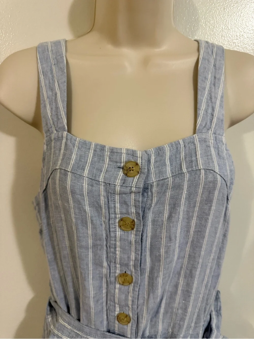 Everlane Linen Jumpsuit Light Blue White Stripe Size 6
